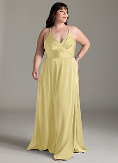 Azazie Davis Bridesmaid Dresses Lemon Sorbet A-Line Pleated Stretch Satin Dress image7