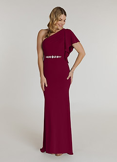 Azazie Pia Mother of the Bride Dresses Burgundy Mermaid Pleated Stretch Crepe Dress image1