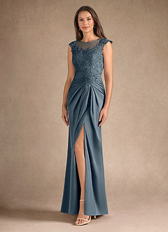 Azazie Santa Barbara Mother of the Bride Dresses Twilight Sheath Pleated Stretch Satin Dress image2