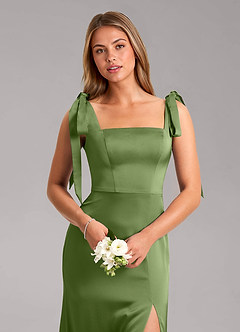 Azazie Frostine Brautjungfernkleider A-Linie Schleifen Stretch-Satin Kleid Wacholder image4