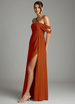 Azazie Kassandra Bridesmaid Dresses Paprika A-Line Off the Shoulder Chiffon Dress image4