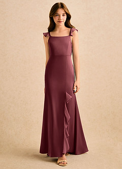 Azazie Novalie Girls Formal Flower Girl Dresses Merlot Mermaid Bow Stretch Satin Dress image3
