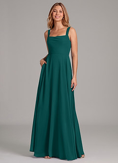 Azazie Shaude Bridesmaid Dresses Peacock A-Line Pleated Chiffon Dress image3