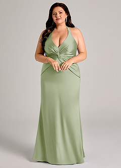 Azazie Valerie Brudtärnklänningar Klä av Sjöjungfru i Stretch Satin Plisserad Dusty Sage image3