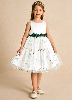 Azazie Starri Robe Demoiselle D'honneur Fillette Robe Princesse en Mat Satiné Perlé Bleu Ciel Vert Foncé image7