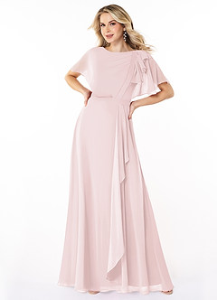 Azazie Aaliyah Modest Bridesmaid Dresses A-Line Scoop Pleated Chiffon Floor-Length Dress image1