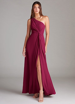 Azazie Brooke Bridesmaid Dresses Burgundy A-Line One Shoulder Chiffon Dress image1