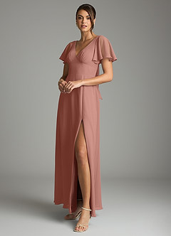 Azazie Kimber Bridesmaid Dresses Cedar Rose A-Line Flounce Sleeve Chiffon Dress image5