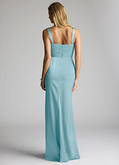 Azazie Elida Bridesmaid Dresses Moody Blue Sheath Pleated Stretch Satin Dress image4