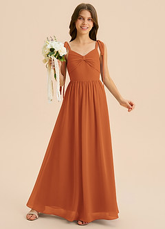 Azazie Izzy Junior Cinnamon A-Line Pleated Chiffon Dress image1
