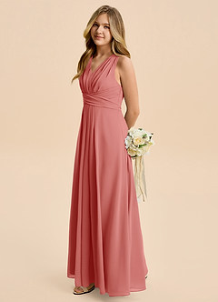 Azazie Kirsten Junior A-Linie Plissee Chiffon Kleid Antike Rose image5