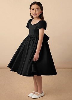 Azazie Juno Flower Girl Dresses Black A-Line Sweetheart Neckline Matte Satin Dress image2