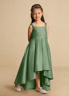 Azazie Kat Flower Girl Dresses Matcha A-Line Pleated Matte Satin Dress image4