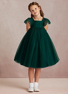Azazie Kalio Flower Girl Dresses Pine A-Line with Sleeves Tulle Dress image2