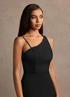 Dylan Black One-Shoulder Stretch Satin Side-Slit Gown image3