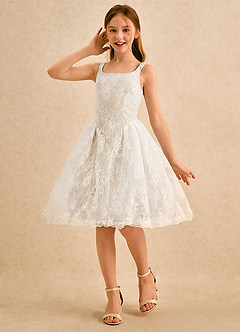Azazie Cubbie Girls Formal Abiti da Ragazza di Fiori Abito A-Line in Pizzo Champagne image1