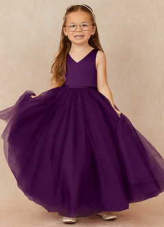 Azazie Marybell Flower Girl Dresses Grape A-Line Bow Tulle Dress image1