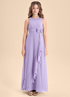 Azazie Lilenne Junior Vestido de Lila de Gasa de Corte en A con Lazo image5