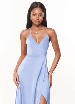 Azazie Maksim Brautjungfernkleider A-Linie V-Hals Stretch-Satin Kleid Eis image5