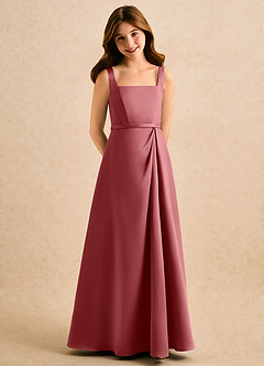 Azazie Emiko Girls Formal Flower Girl Dresses Antique Rose A-Line Pleated Matte Satin Dress image1