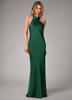 Azazie Velli Vestidos de damas de honor Vestido de Verde Oscuro de Satén Elástico de Corte Sirena image4