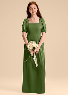Azazie Briar Junior Juniper A-Line Bow Stretch Satin Dress image1
