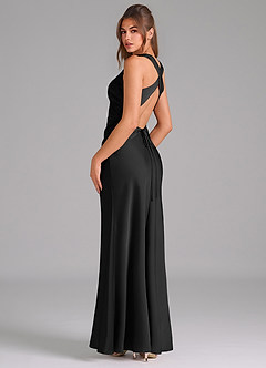 Azazie Evadne Robes de demoiselle d'honneur Robe Trapèze en Satin extensible Plissée Noir image5