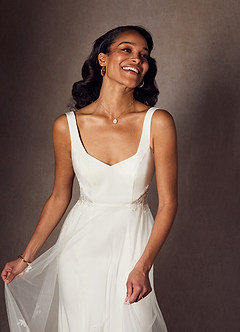 Azazie Ebony Vestidos de novia Vestido de Diamante Blanco de Satén con cara trasera de crepé de Corte en A con Lentejuela image4