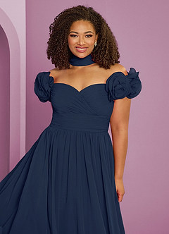 Barbie ♥ Azazie Bridesmaid Dresses Dark Navy A-Line Off the Shoulder Chiffon Convertible Dress image20