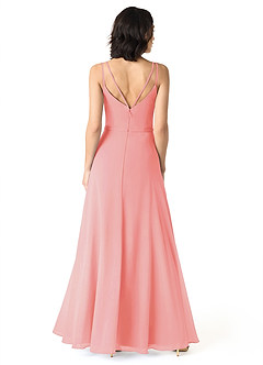 Azazie Janine Bridesmaid Dresses Coral A-Line V-Neck Chiffon Dress image4
