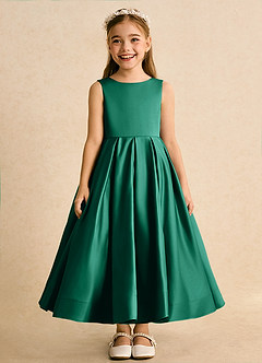 Azazie Cailee Flower Girl Dresses Emerald Ball-Gown Pleated Matte Satin Dress image6