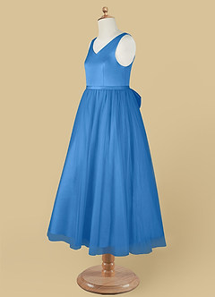 Azazie Marybell Flower Girl Dresses Blue Jay A-Line Bow Tulle Dress image11