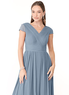 Azazie Organa Robes de demoiselle d'honneur Robe Trapèze en Mousseline de soie Plissée Bleu Poussiéreux image5