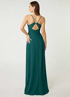 Azazie Minie Bridesmaid Dresses Peacock A-Line Bow Chiffon Dress image2
