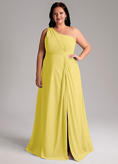 Azazie Brooke Robes de demoiselle d'honneur Robe Trapèze en Mousseline de soie Une épaule Canari image8