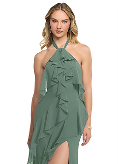 Azazie Velma Bridesmaid Dresses Eucalyptus A-Line Side Slit Chiffon Dress image4