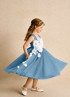 Azazie Dovey Abiti da Ragazza di Fiori Abito Principessa in Tulle Fiocco Blu Acciaio image5