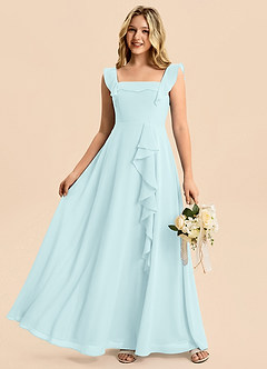 Azazie Nori Junior A-Linie Gestreift Chiffon Kleid Seegrün image6