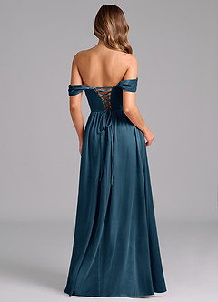Azazie Hattie Bridesmaid Dresses Blue Topaz A-Line Ruched Velvet Dress image6