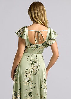 Azazie Bondi Bridesmaid Dresses Floral Vines A-Line Bow Stretch Satin Dress image3