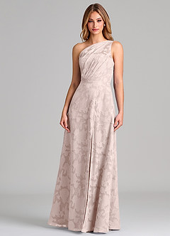 Azazie Phaedra Bridesmaid Dresses Blushing Pink A-Line One Shoulder Floral Burnout Dress image5