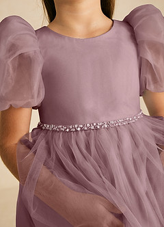 Azazie Blondie Flower Girl Dresses Dusty Rose A-Line with Sleeves Tulle Dress image5