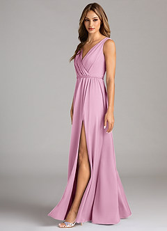 Azazie Tanicia Bridesmaid Dresses Candy Pink A-Line Pleated Stretch Satin Dress image5