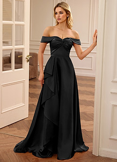 Juliedy Black Satin A-line Off-the-Shoulder Prom Dress image5