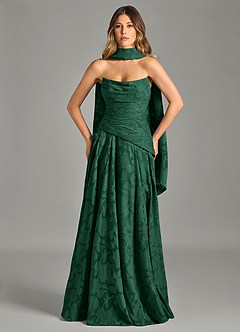 Azazie Gabriela Bridesmaid Dresses Dark Green A-Line Strapless Floral Burnout Dress image4