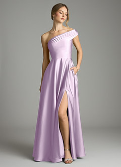 Azazie Melanie Suknie dla druhen Linia A Zza ramienia Satyna elastyczna Do ziemi Sukienka image1