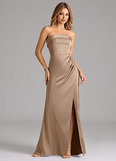 Azazie Aretha Bridesmaid Dresses Taupe A-Line Strapless Stretch Satin Convertible Dress image4