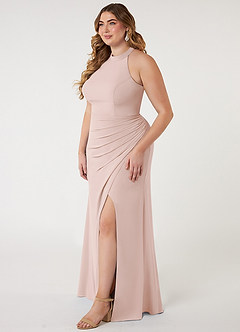 Azazie Galicia Bridesmaid Dresses Blushing Pink Mermaid Halter Pleated Stretch Chiffon Dress image7
