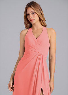 Azazie Dorota Bridesmaid Dresses Coral A-Line Pleated Chiffon Dress image6