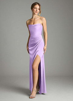 Azazie Leonis Bridesmaid Dresses Lilac Mermaid Pleated Stretch Satin Convertible Dress image1
